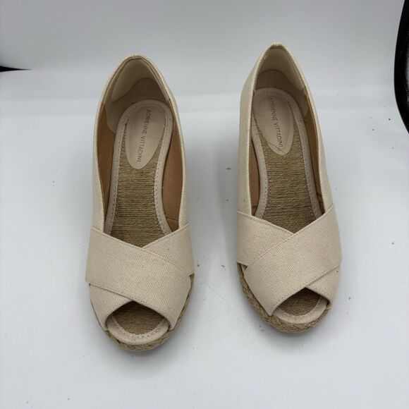 Adrienne Vittadini Sandals Womens 9.5 Bailee Espadrille Wedge Tan Peep Toe‎ B4 - Picture 4 of 10